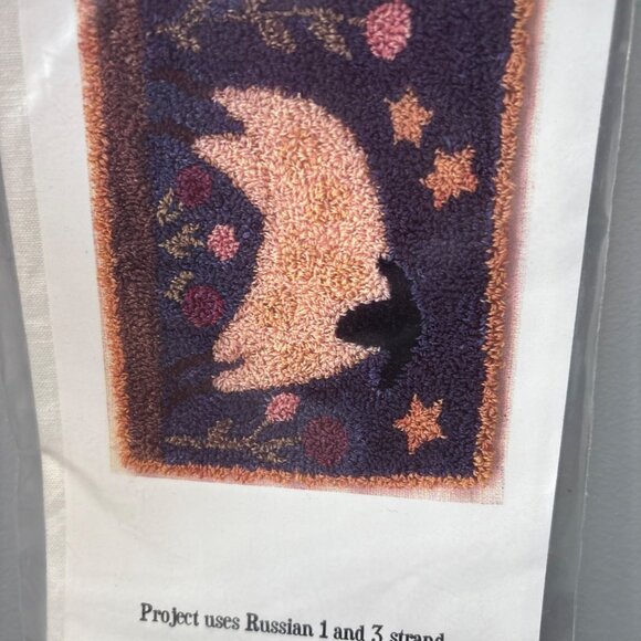 Midnight Run Moon & Stars Punch Needle Pattern Kit by Pepper Tree Primitives 3x4 - Picture 2 of 6